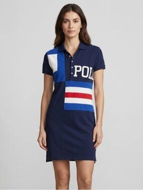 Polo Ralph Lauren Colorblock Polo Dress XS Navy Red White Blue